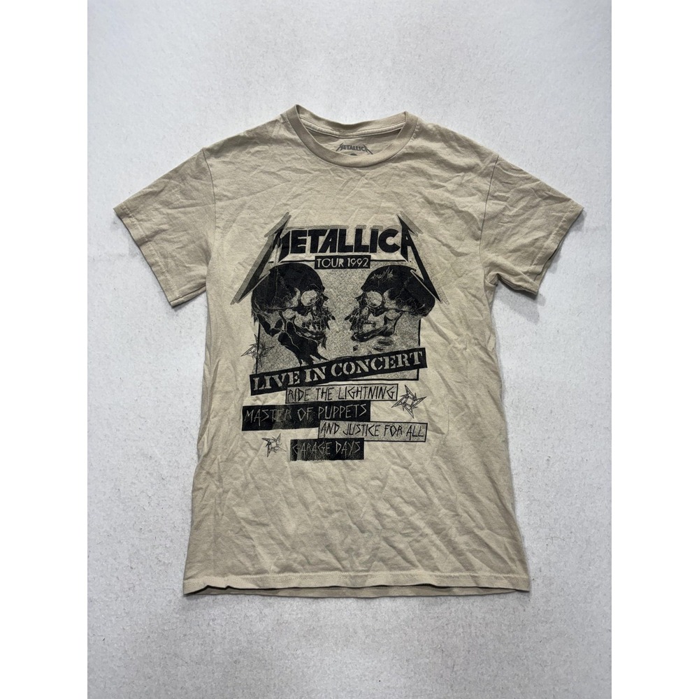 Metallica Shirt Mens Small Beige Tour 1992 Live In Concert Graphic Band Tee